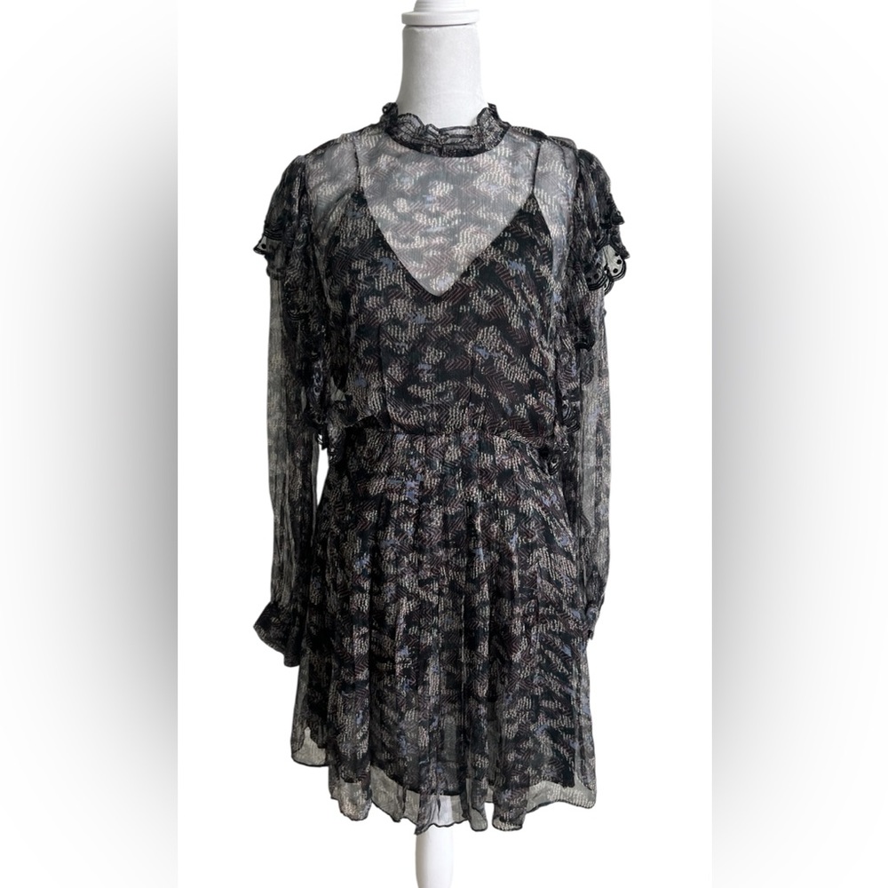 IRO Tinkle, abstract patterned Black blue purple Long Sleeve dress